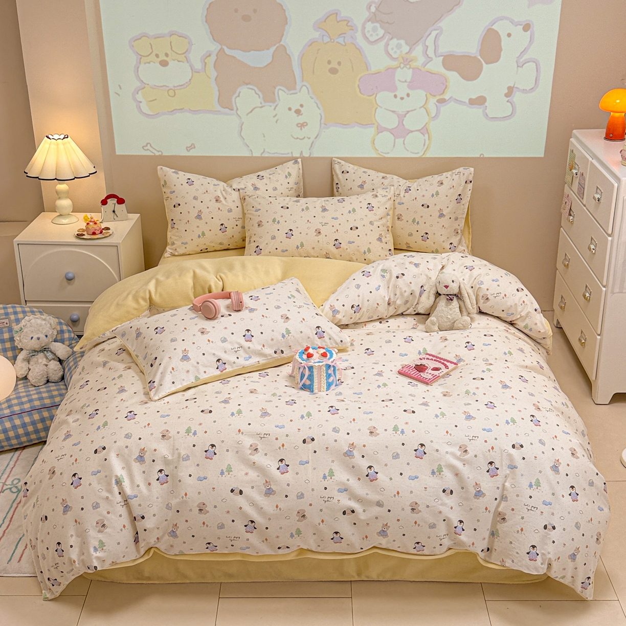 呗旺鹿 2025新款卡通棉+牛奶绒四件套系列 QQ乐园