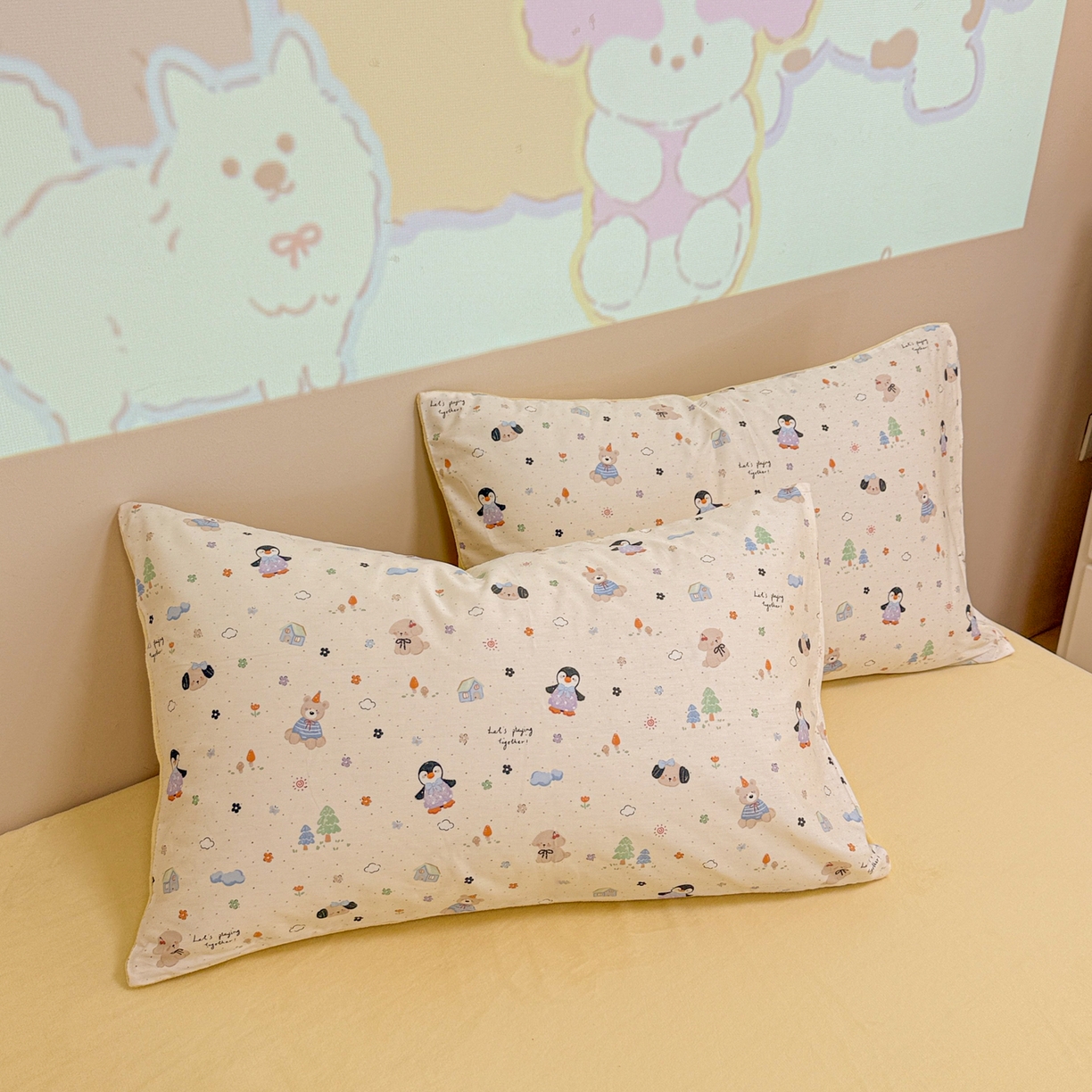 91家纺网 家纺一手货源 找家纺 呗旺鹿 2025新款卡通棉+牛奶绒四件套系列 QQ乐园