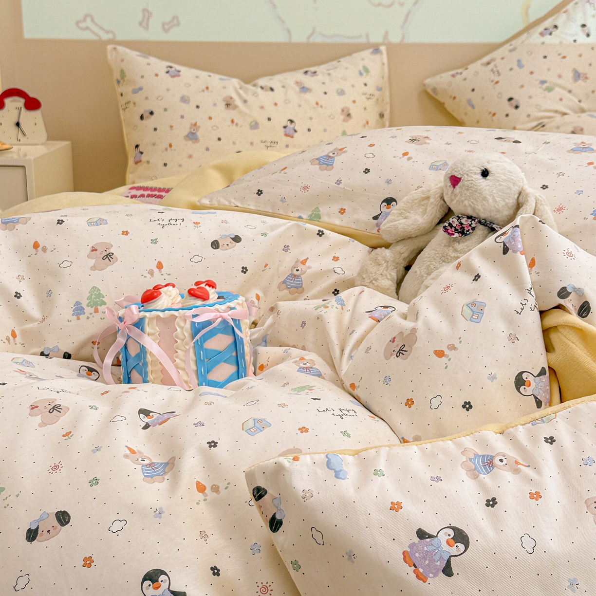 91家纺网 家纺一手货源 找家纺 呗旺鹿 2025新款卡通棉+牛奶绒四件套系列 QQ乐园