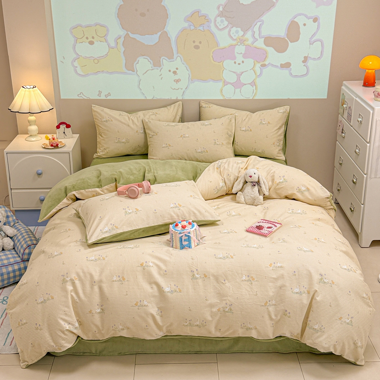 呗旺鹿 2025新款卡通棉+牛奶绒四件套系列 小萌鸭