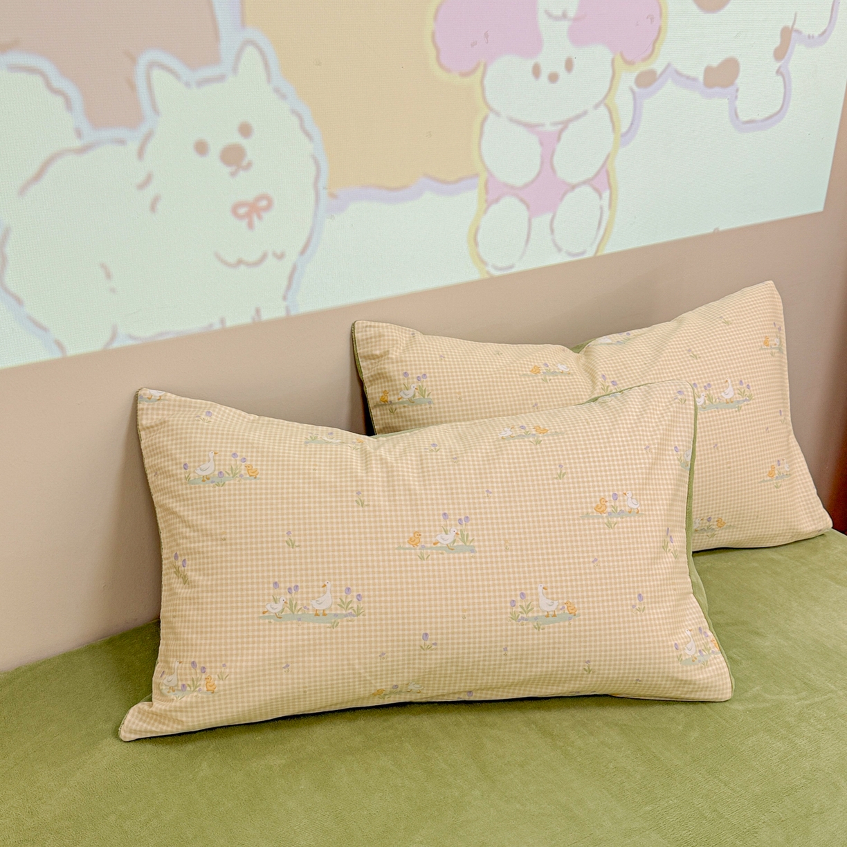 91家纺网 家纺一手货源 找家纺 呗旺鹿 2025新款卡通棉+牛奶绒四件套系列 小萌鸭