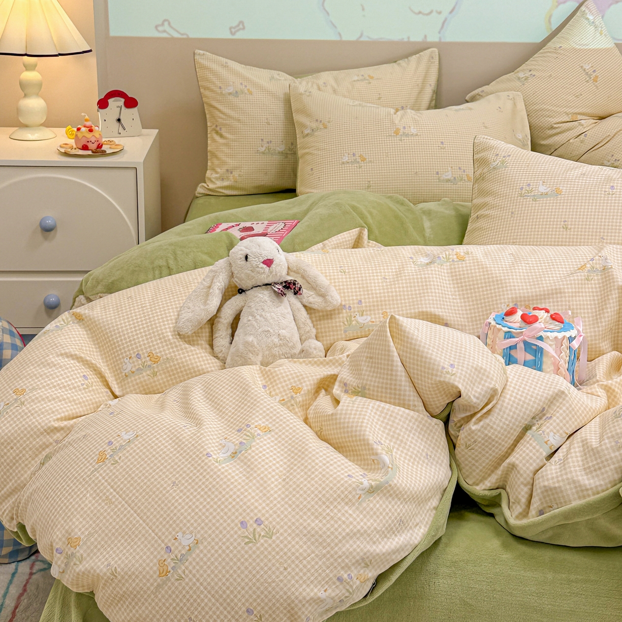 91家纺网 家纺一手货源 找家纺 呗旺鹿 2025新款卡通棉+牛奶绒四件套系列 小萌鸭