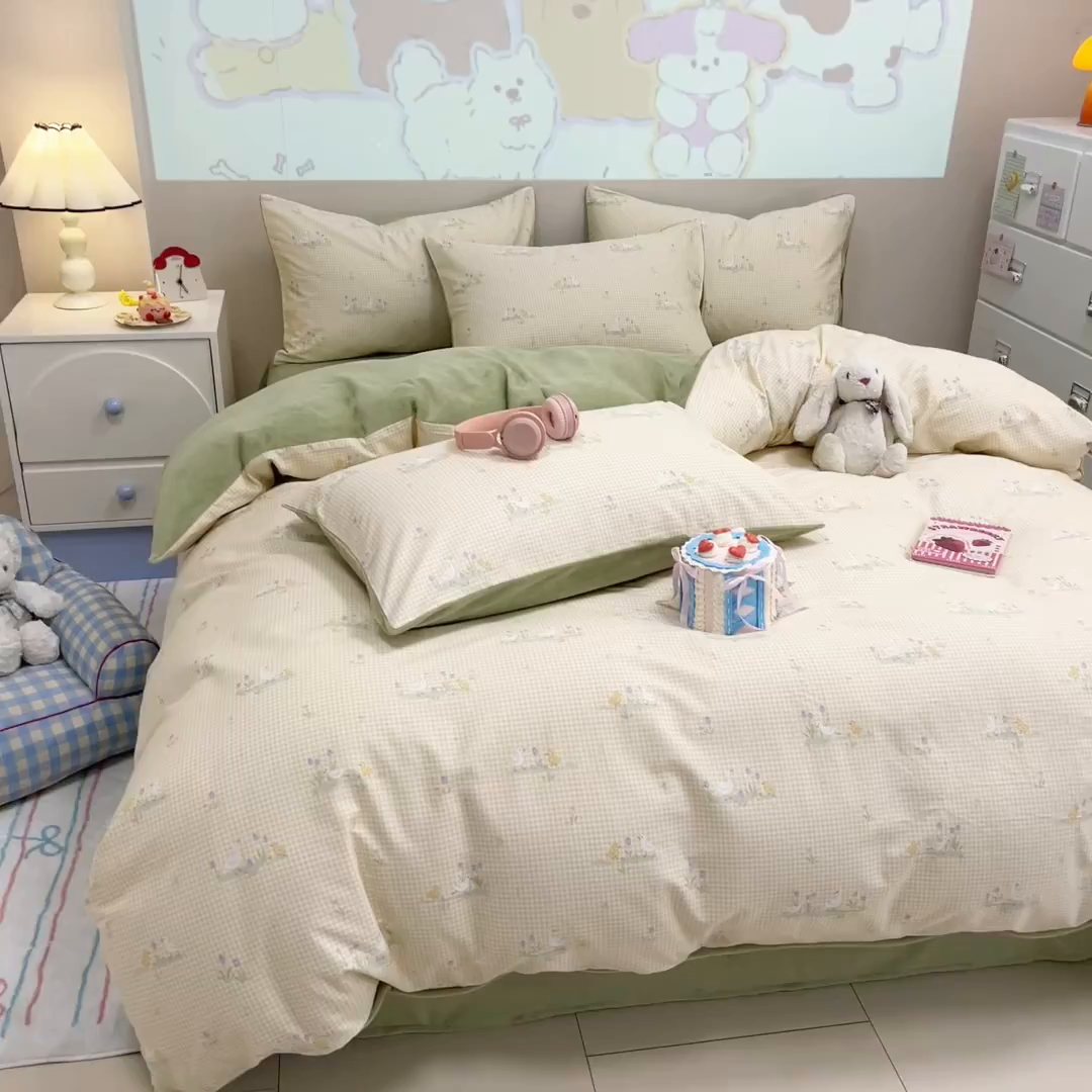 91家纺网 家纺一手货源 找家纺 呗旺鹿 2025新款卡通棉+牛奶绒四件套系列 小萌鸭