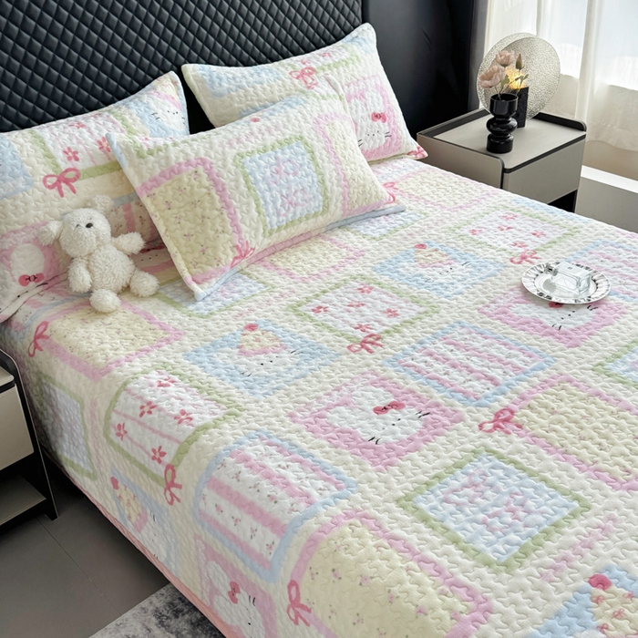 91家纺网 家纺一手货源 找家纺 添越家纺 2025新款简约款牛奶绒床盖四件套 花儿兔