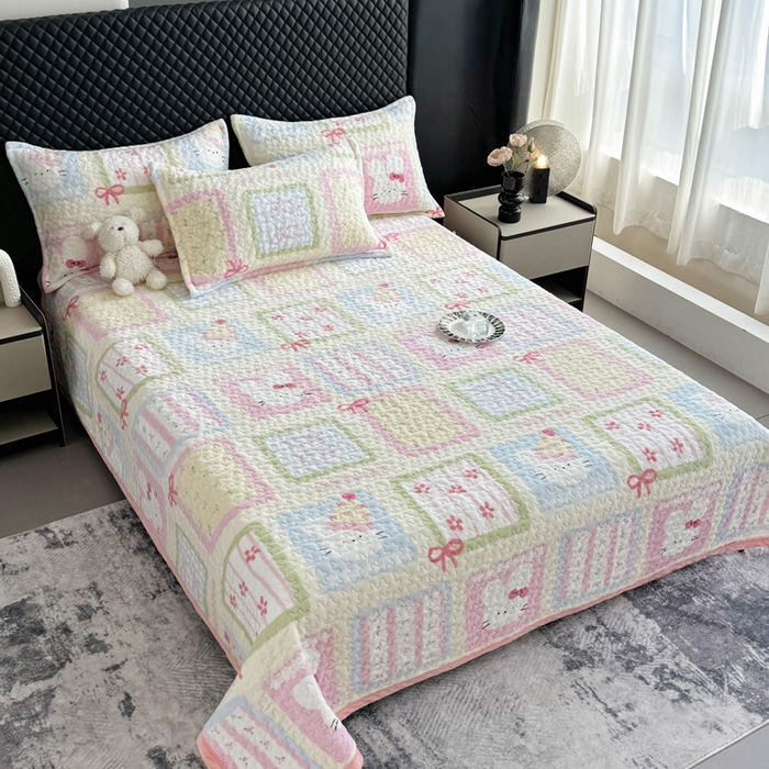 91家纺网 家纺一手货源 找家纺 添越家纺 2025新款简约款牛奶绒床盖四件套 花儿兔