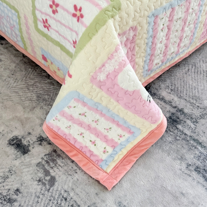 91家纺网 家纺一手货源 找家纺 添越家纺 2025新款简约款牛奶绒床盖四件套 花儿兔