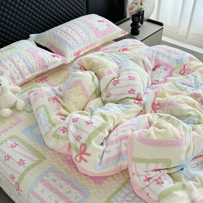 91家纺网 家纺一手货源 找家纺 添越家纺 2025新款简约款牛奶绒床盖四件套 花儿兔