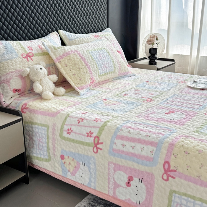 91家纺网 家纺一手货源 找家纺 添越家纺 2025新款简约款牛奶绒床盖四件套 花儿兔