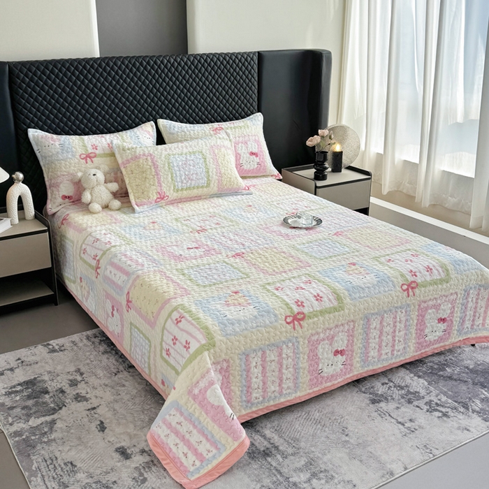 91家纺网 家纺一手货源 找家纺 添越家纺 2025新款简约款牛奶绒床盖四件套 花儿兔