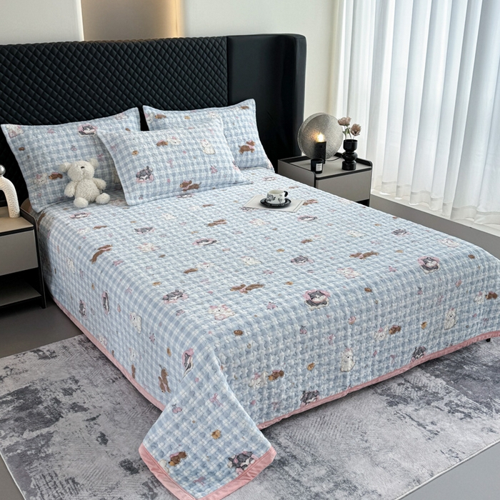 91家纺网 家纺一手货源 找家纺 添越家纺 2025新款简约款牛奶绒床盖四件套 萌趣乐园