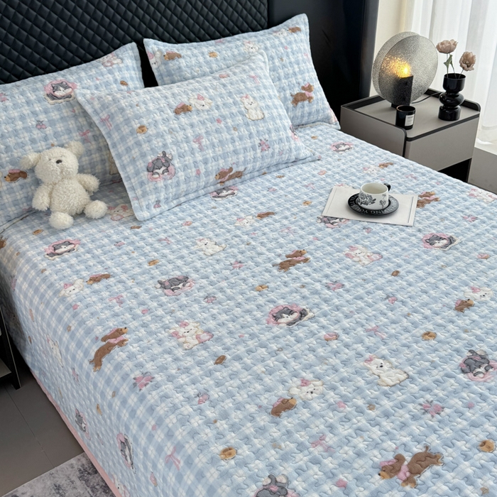 91家纺网 家纺一手货源 找家纺 添越家纺 2025新款简约款牛奶绒床盖四件套 萌趣乐园