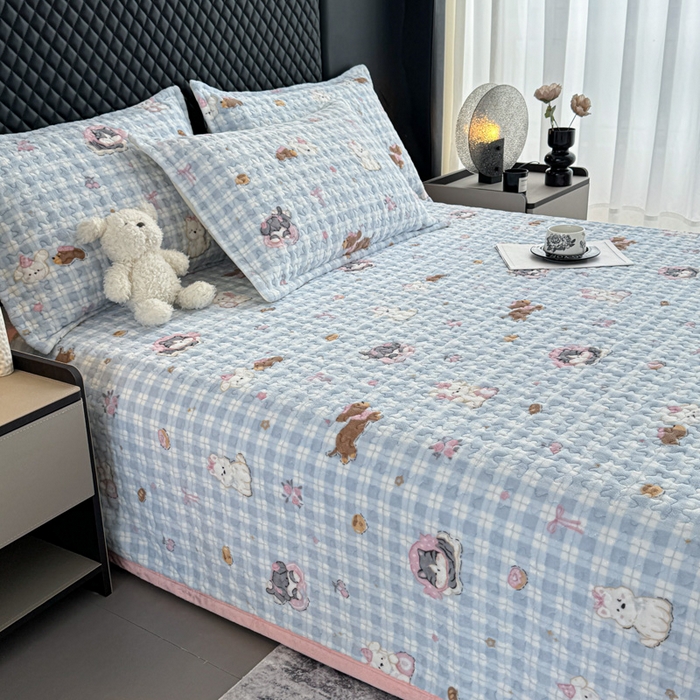 91家纺网 家纺一手货源 找家纺 添越家纺 2025新款简约款牛奶绒床盖四件套 萌趣乐园