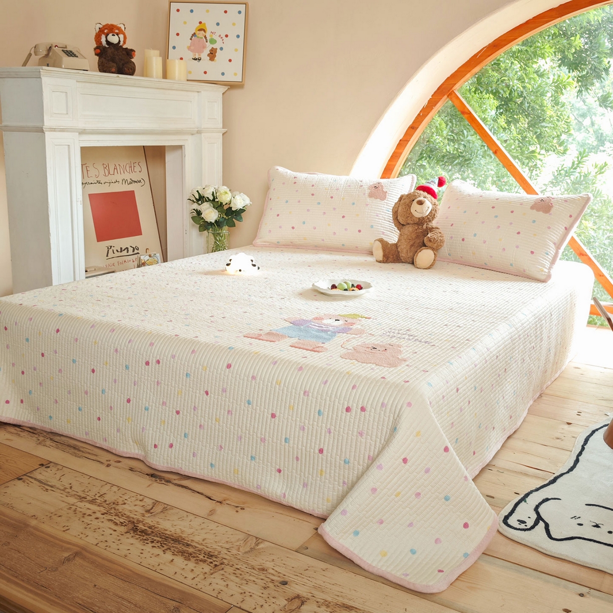 91家纺网 家纺一手货源 找家纺 鑫喜莱家纺 2025新款A版纯棉B版牛奶绒床盖毛巾绣系列单件床褥垫软床垫床盖 卡米熊和伙伴