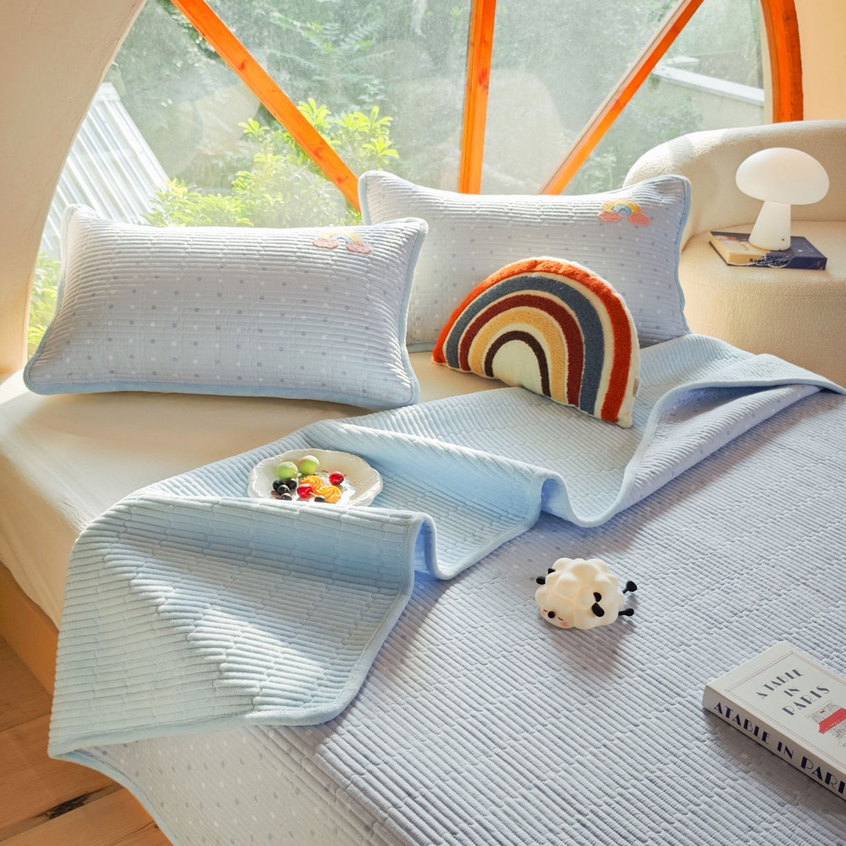 91家纺网 家纺一手货源 找家纺 鑫喜莱家纺 2025新款A版纯棉B版牛奶绒床盖毛巾绣系列单件床褥垫软床垫床盖 恐龙呆呆