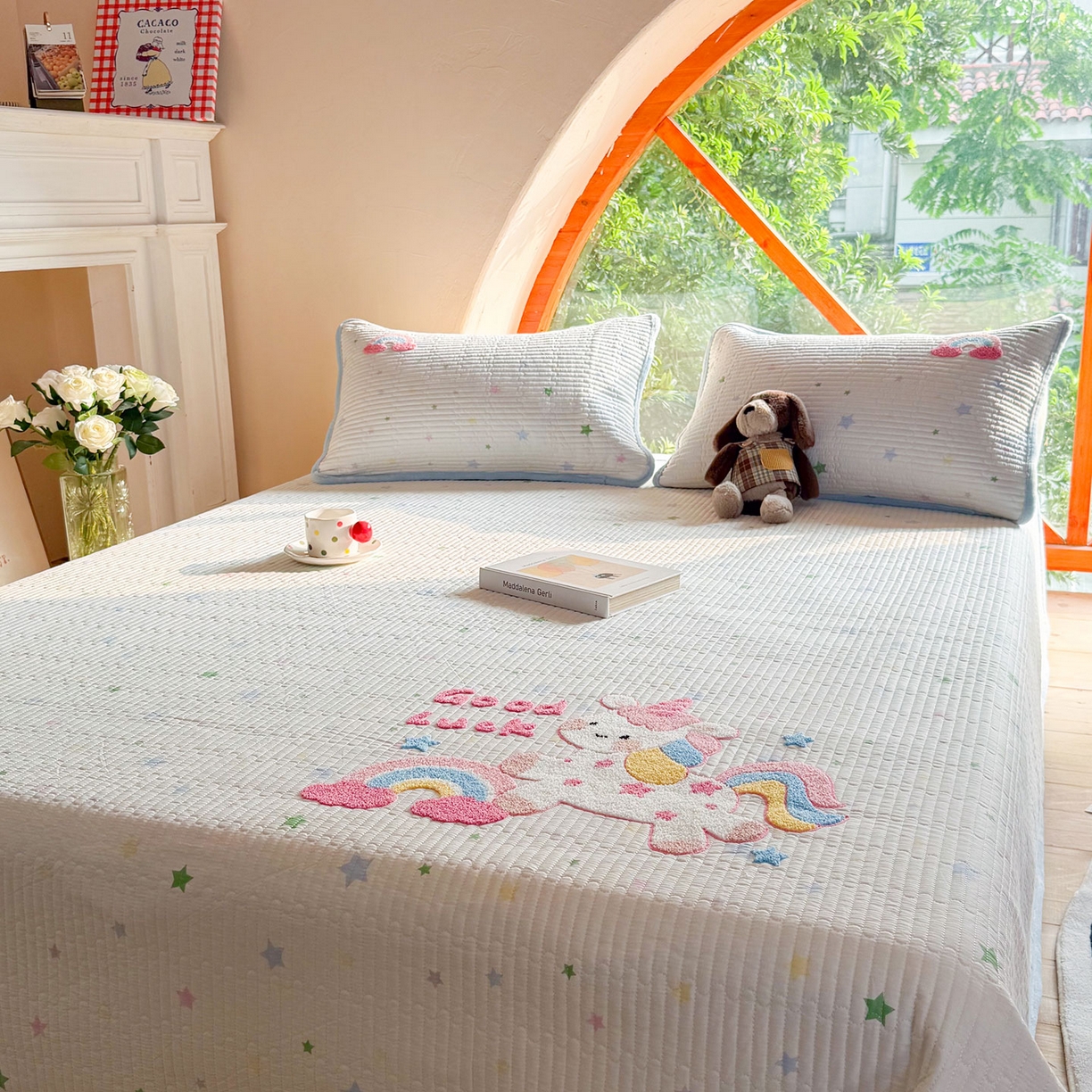 91家纺网 家纺一手货源 找家纺 鑫喜莱家纺 2025新款A版纯棉B版牛奶绒床盖毛巾绣系列单件床褥垫软床垫床盖 梦幻小马