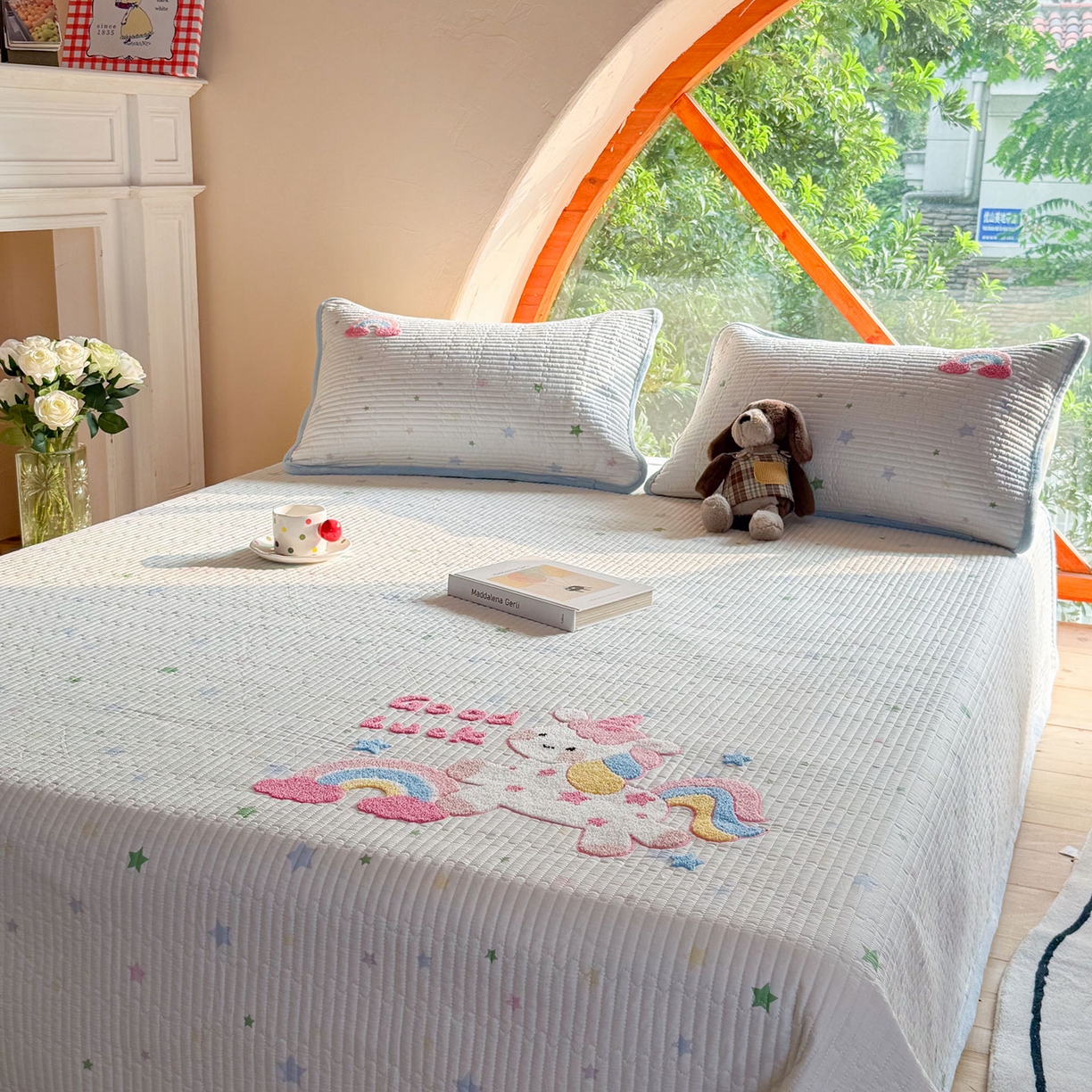 91家纺网 家纺一手货源 找家纺 鑫喜莱家纺 2025新款A版纯棉B版牛奶绒床盖毛巾绣系列单件床褥垫软床垫床盖 梦幻小马