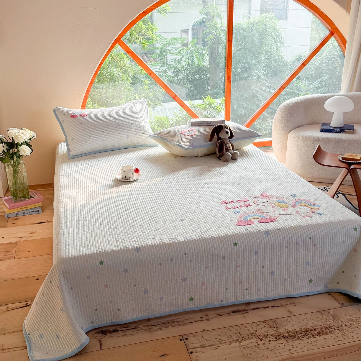 91家纺网 家纺一手货源 找家纺 鑫喜莱家纺 2025新款A版纯棉B版牛奶绒床盖毛巾绣系列单件床褥垫软床垫床盖 梦幻小马