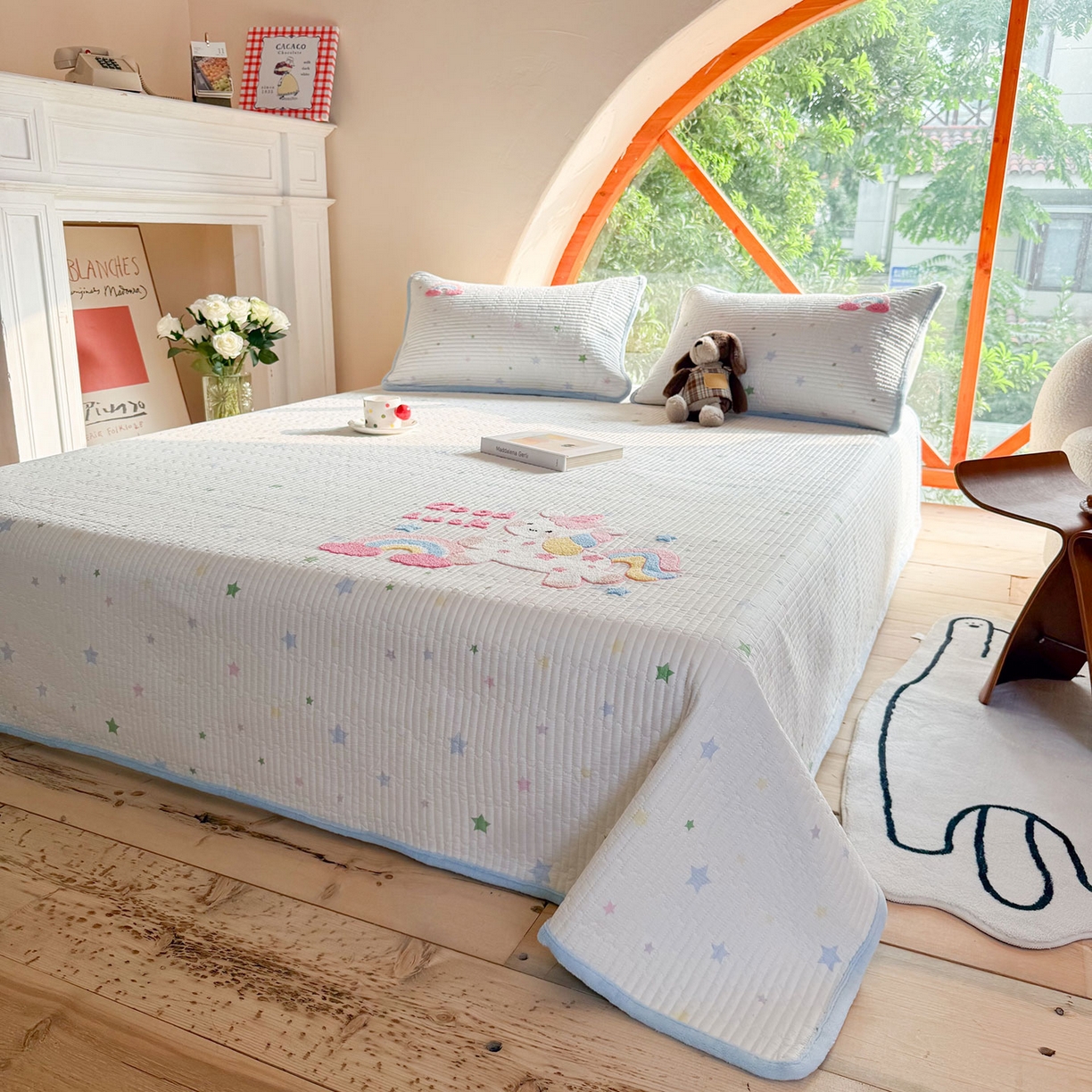 91家纺网 家纺一手货源 找家纺 鑫喜莱家纺 2025新款A版纯棉B版牛奶绒床盖毛巾绣系列单件床褥垫软床垫床盖 梦幻小马