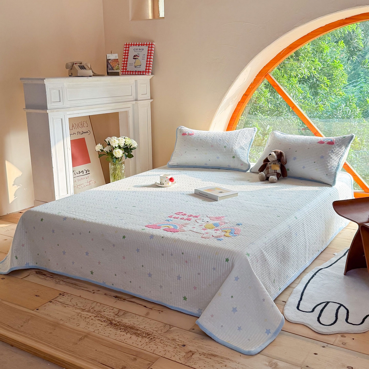 91家纺网 家纺一手货源 找家纺 鑫喜莱家纺 2025新款A版纯棉B版牛奶绒床盖毛巾绣系列单件床褥垫软床垫床盖 梦幻小马