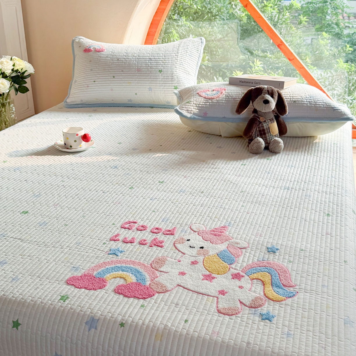 91家纺网 家纺一手货源 找家纺 鑫喜莱家纺 2025新款A版纯棉B版牛奶绒床盖毛巾绣系列单件床褥垫软床垫床盖 梦幻小马