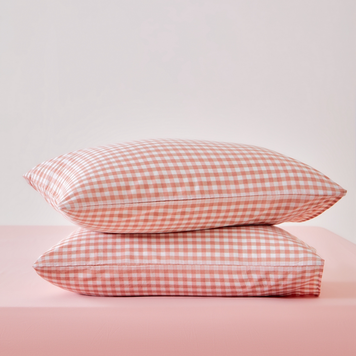 91家纺网 家纺一手货源 找家纺 九沐良品 2025新款全棉色织水洗棉无印风四件套 粉小格