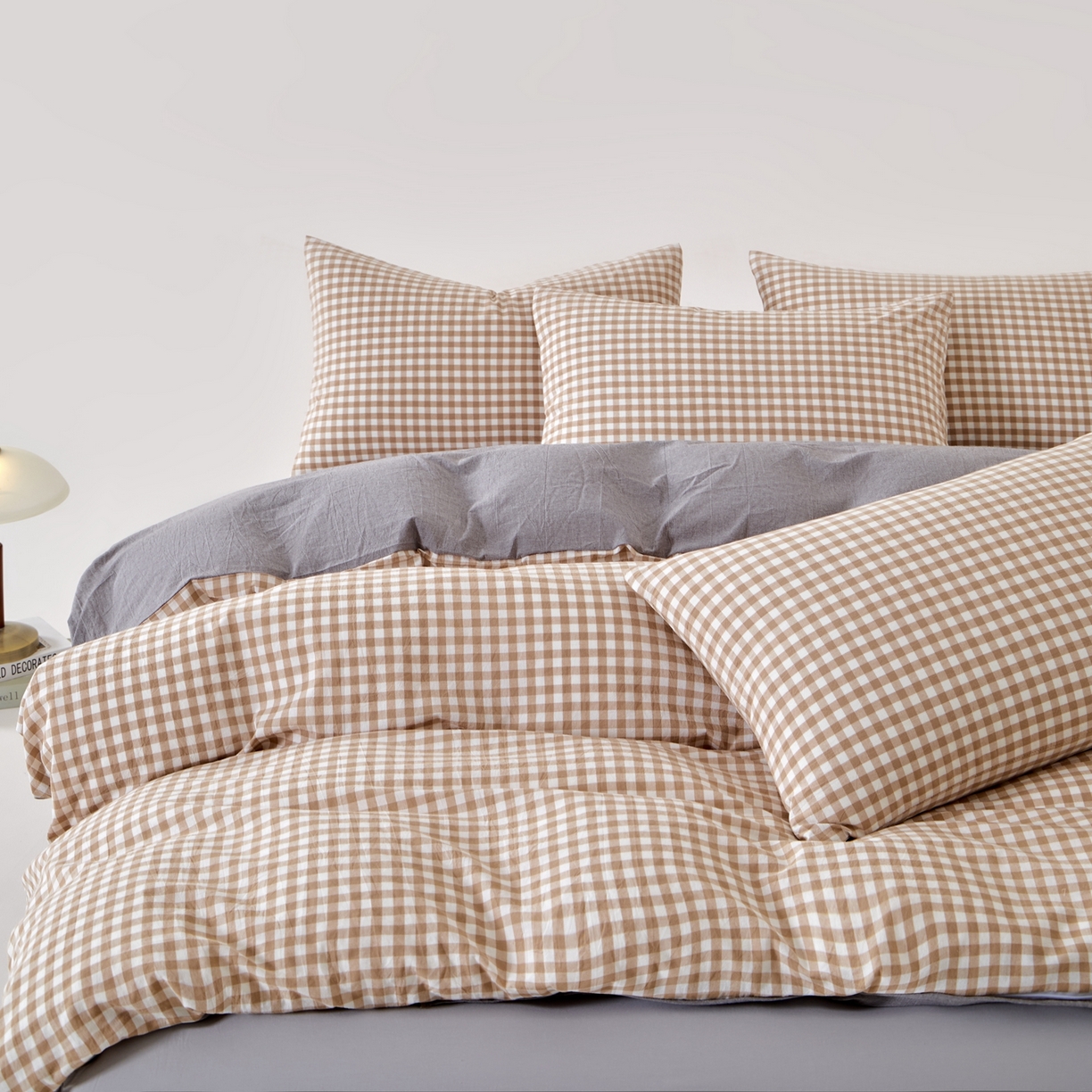 91家纺网 家纺一手货源 找家纺 九沐良品 2025新款全棉色织水洗棉无印风四件套 米小格