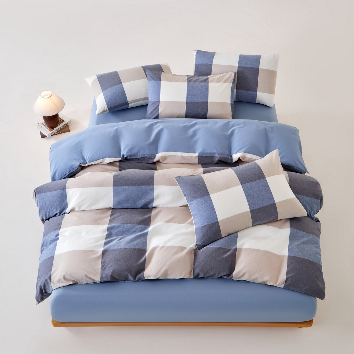 91家纺网 家纺一手货源 找家纺 九沐良品 2025新款全棉色织水洗棉无印风四件套 米粽艾青格