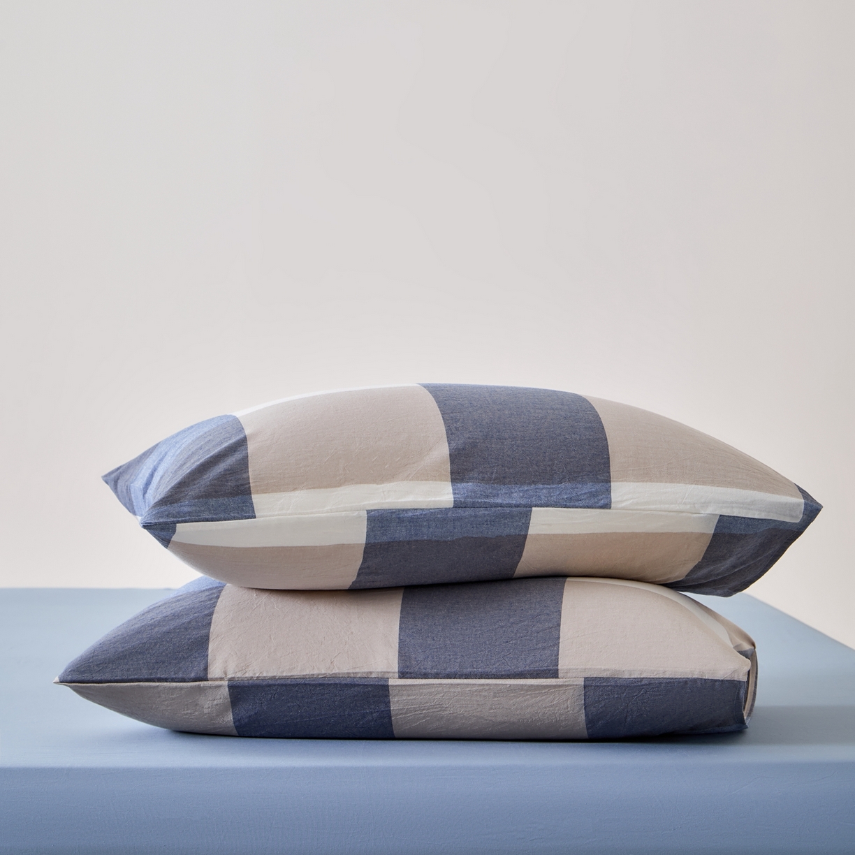 91家纺网 家纺一手货源 找家纺 九沐良品 2025新款全棉色织水洗棉无印风四件套 米粽艾青格