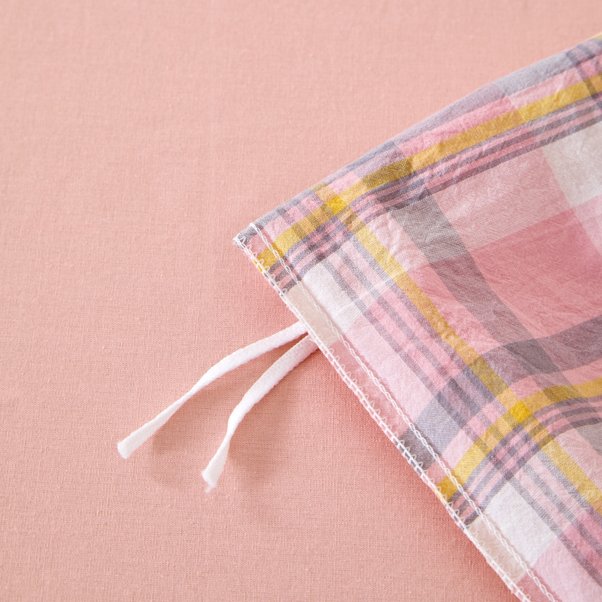 91家纺网 家纺一手货源 找家纺 九沐良品 2025新款全棉色织水洗棉无印风四件套 莫妮卡粉