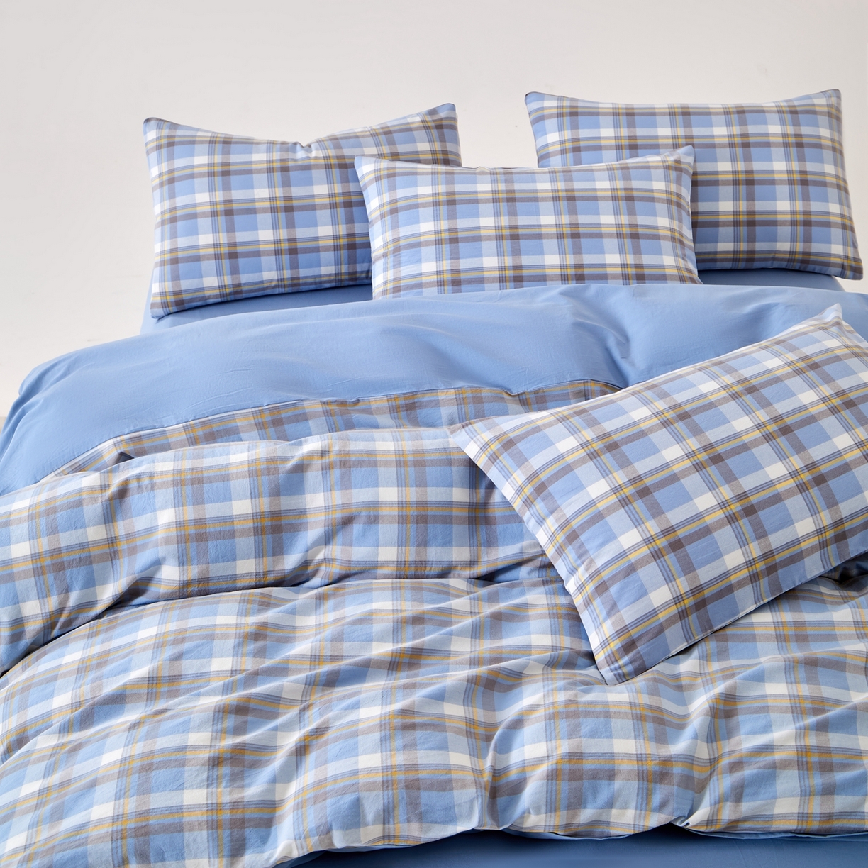 91家纺网 家纺一手货源 找家纺 九沐良品 2025新款全棉色织水洗棉无印风四件套 莫妮卡兰