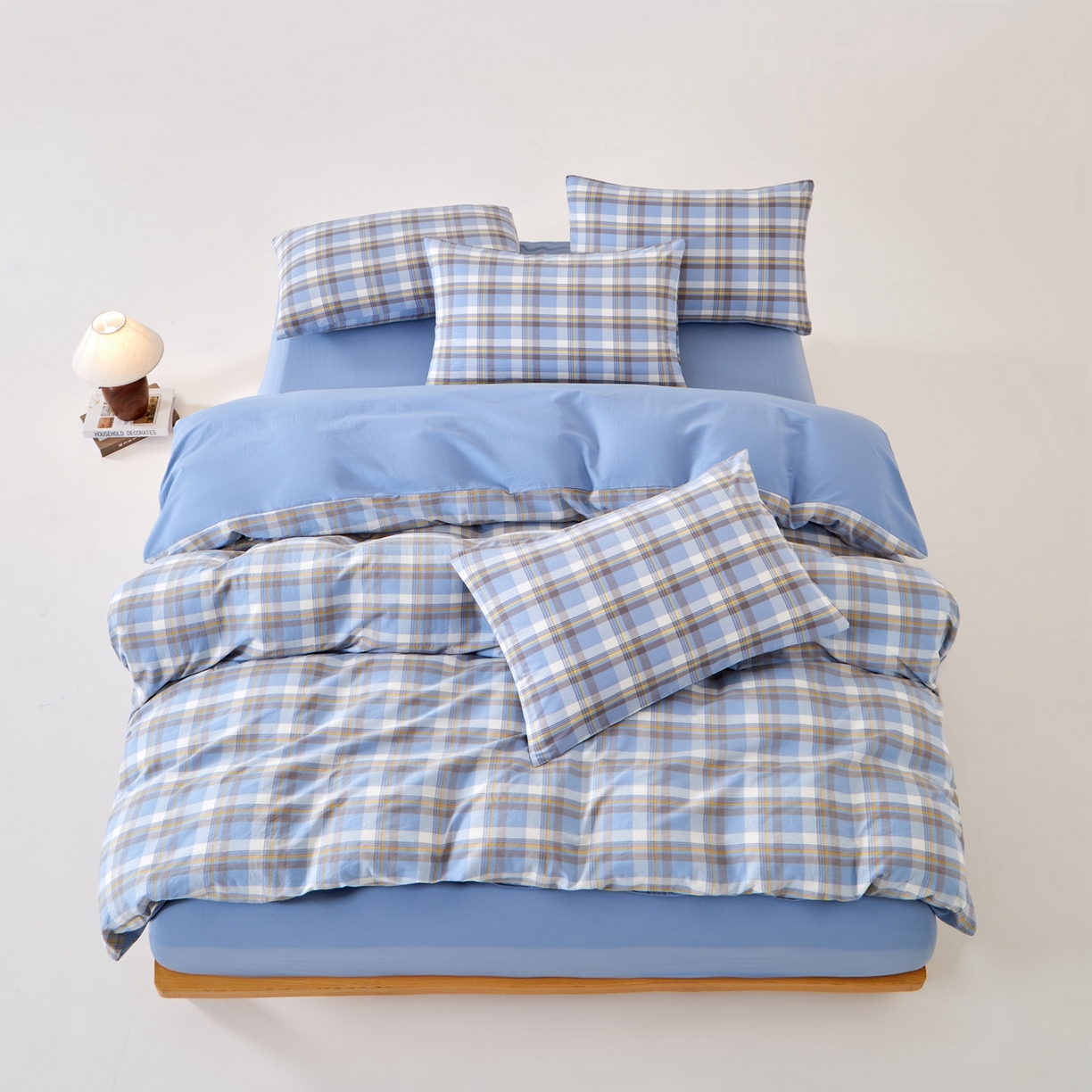 91家纺网 家纺一手货源 找家纺 九沐良品 2025新款全棉色织水洗棉无印风四件套 莫妮卡兰