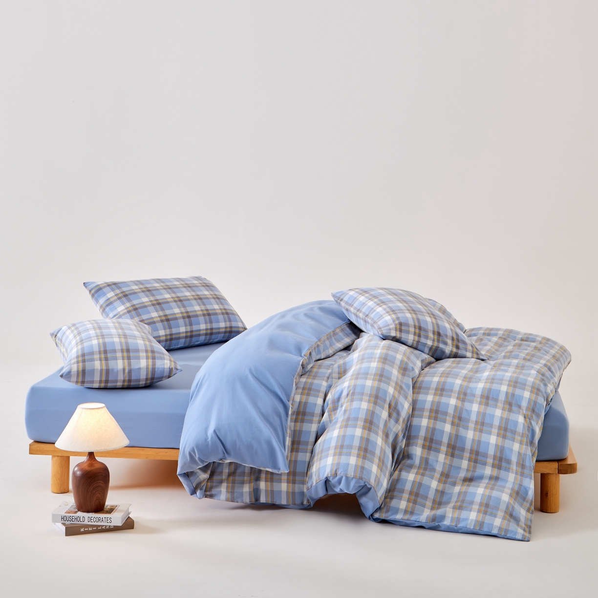 91家纺网 家纺一手货源 找家纺 九沐良品 2025新款全棉色织水洗棉无印风四件套 莫妮卡兰