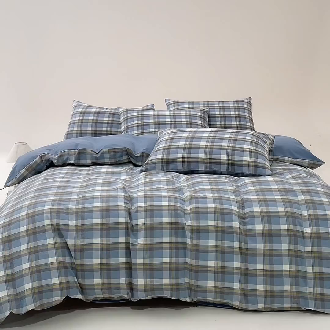 91家纺网 家纺一手货源 找家纺 九沐良品 2025新款全棉色织水洗棉无印风四件套 莫妮卡兰