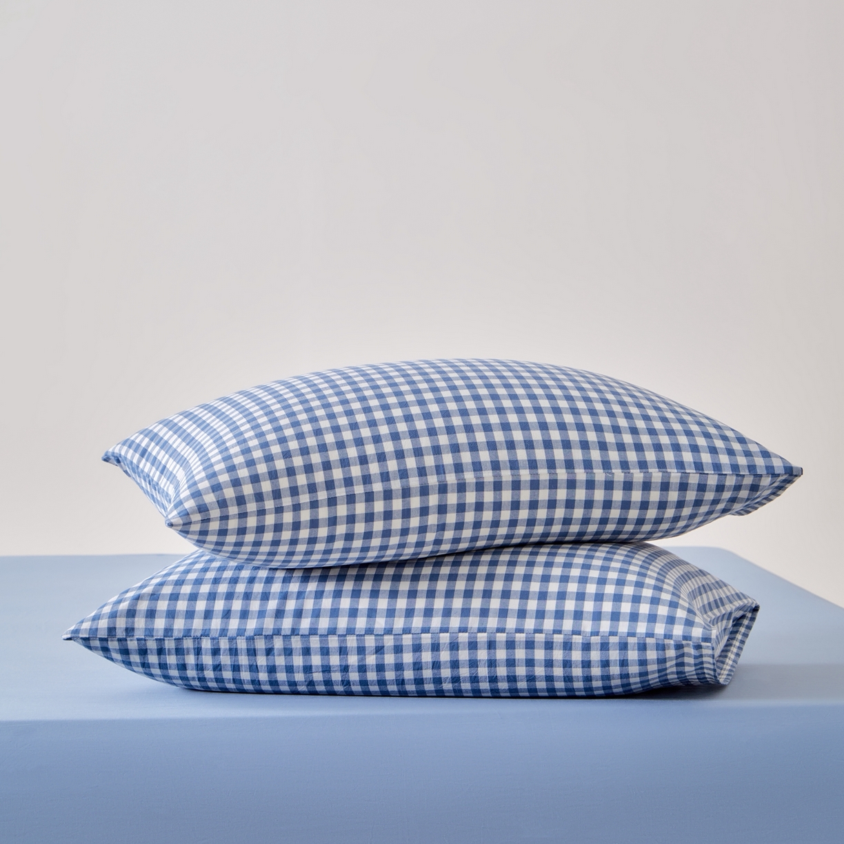 91家纺网 家纺一手货源 找家纺 九沐良品 2025新款全棉色织水洗棉无印风四件套 浅蓝小格