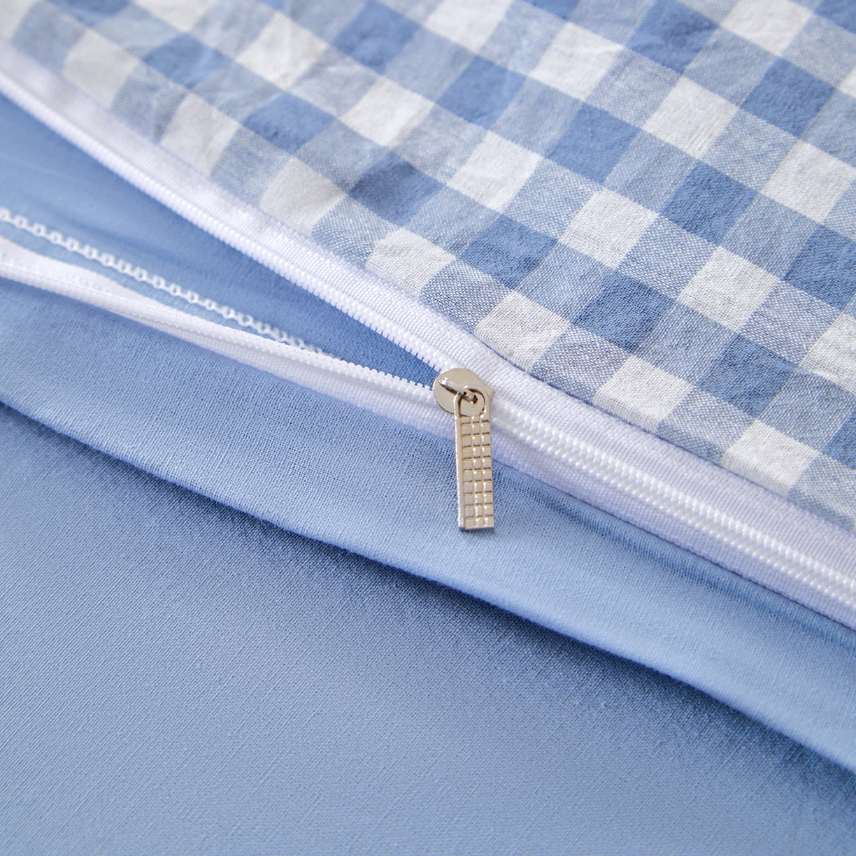 91家纺网 家纺一手货源 找家纺 九沐良品 2025新款全棉色织水洗棉无印风四件套 浅蓝小格