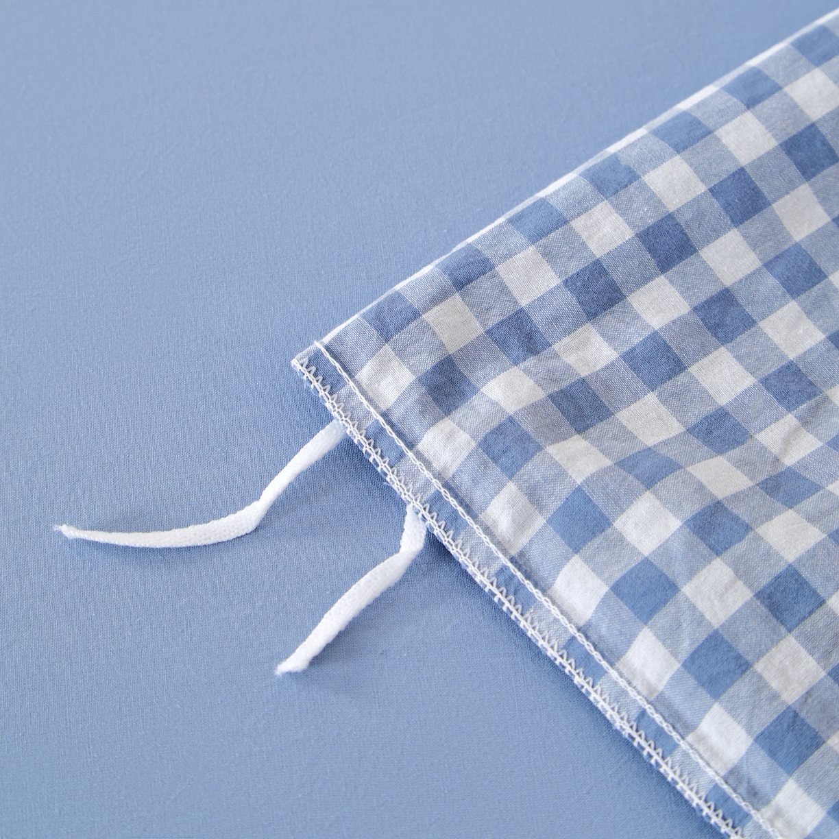 91家纺网 家纺一手货源 找家纺 九沐良品 2025新款全棉色织水洗棉无印风四件套 浅蓝小格