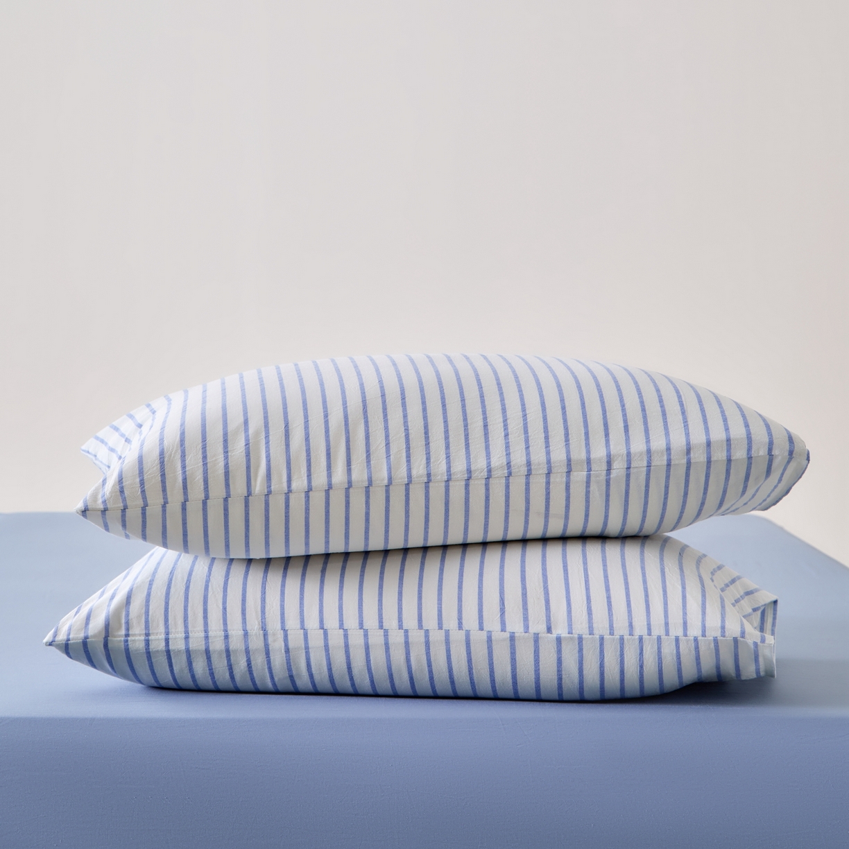 91家纺网 家纺一手货源 找家纺 九沐良品 2025新款全棉色织水洗棉无印风四件套 青春海蓝