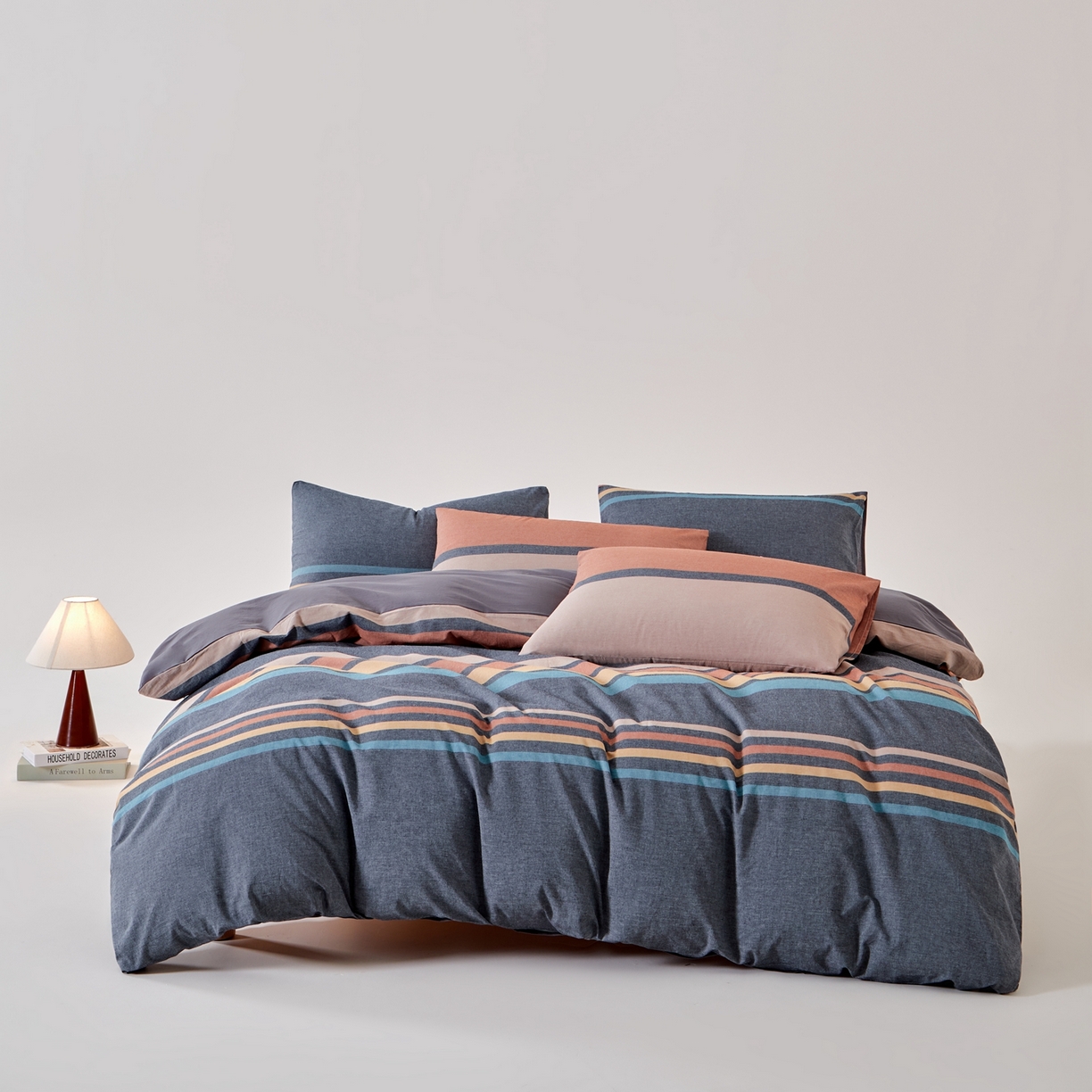 九沐良品 2025新款全棉色织水洗棉无印风四件套 希尔威亚蓝