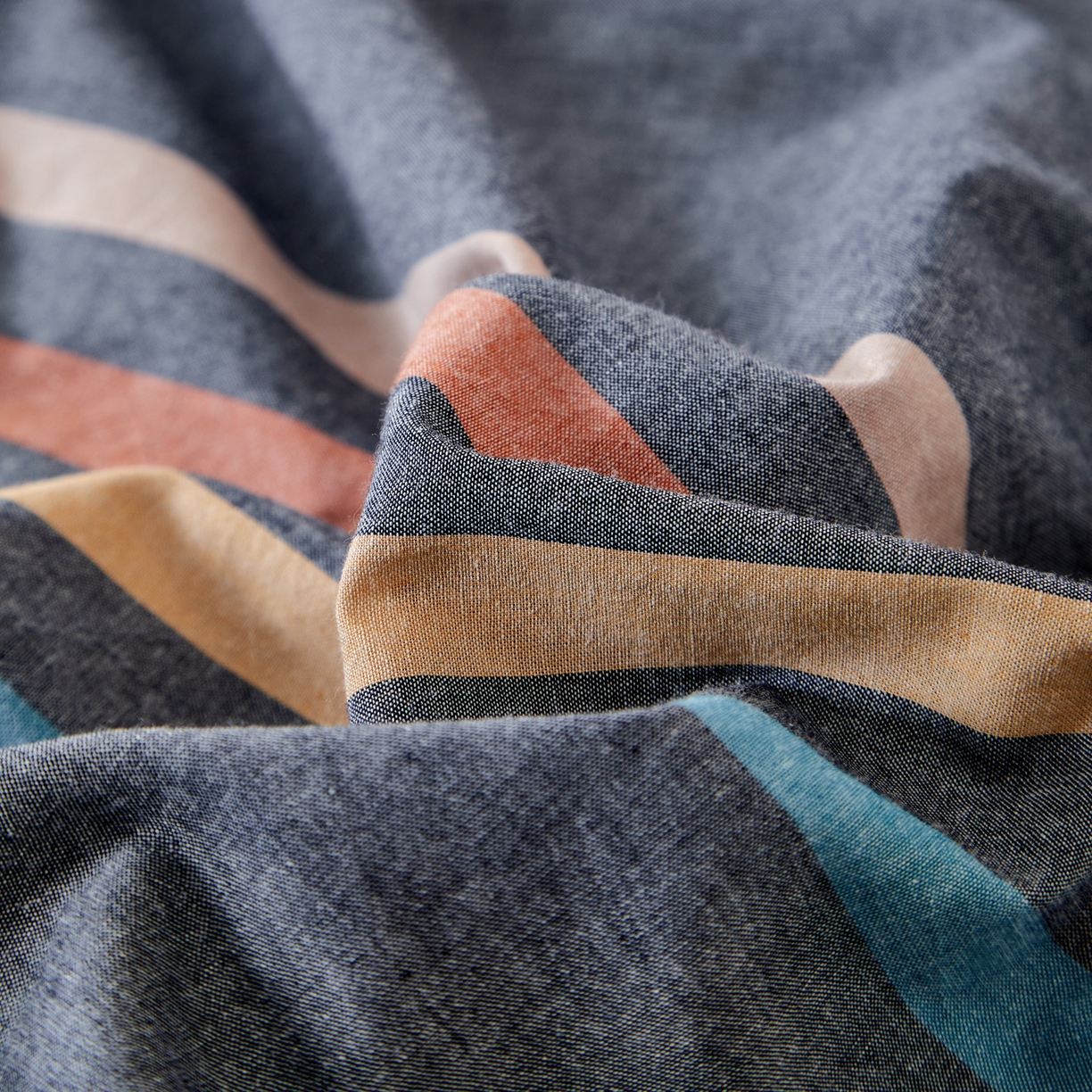 91家纺网 家纺一手货源 找家纺 九沐良品 2025新款全棉色织水洗棉无印风四件套 希尔威亚蓝