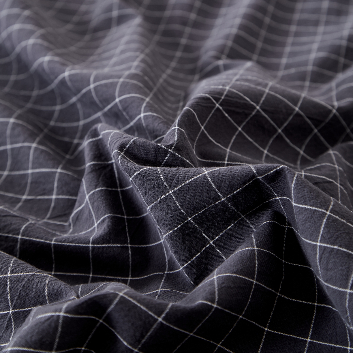 91家纺网 家纺一手货源 找家纺 九沐良品 2025新款全棉色织水洗棉无印风四件套 新灰格