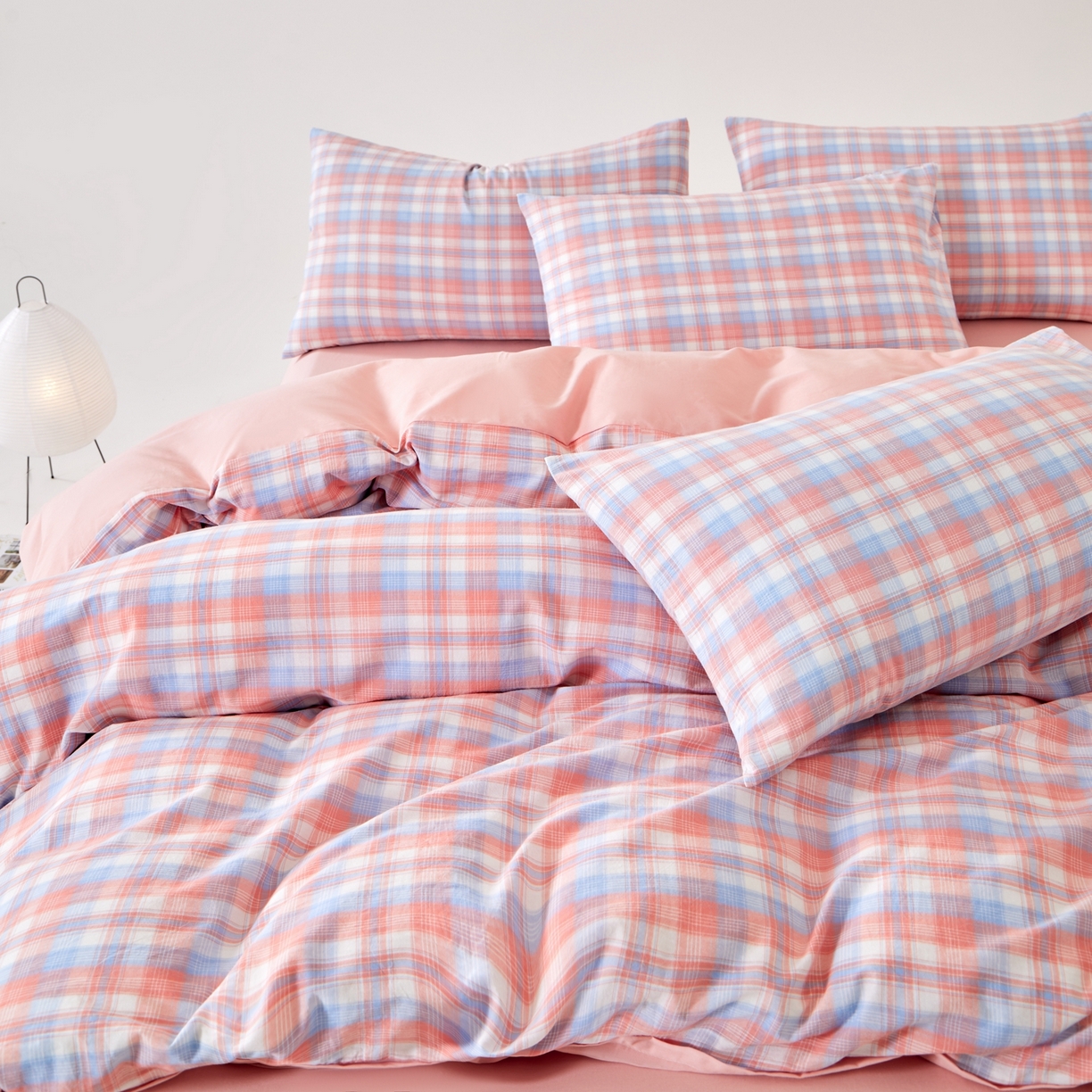 91家纺网 家纺一手货源 找家纺 九沐良品 2025新款全棉色织水洗棉无印风四件套 星空粉