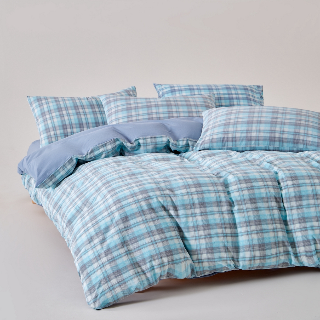 91家纺网 家纺一手货源 找家纺 九沐良品 2025新款全棉色织水洗棉无印风四件套 星空绿