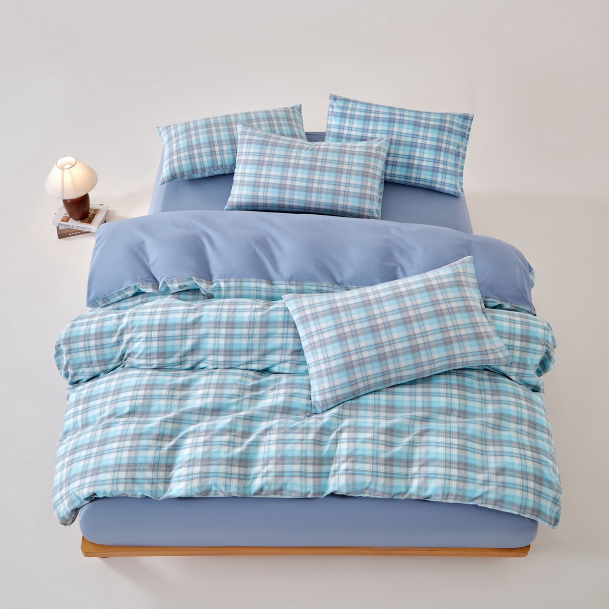 91家纺网 家纺一手货源 找家纺 九沐良品 2025新款全棉色织水洗棉无印风四件套 星空绿