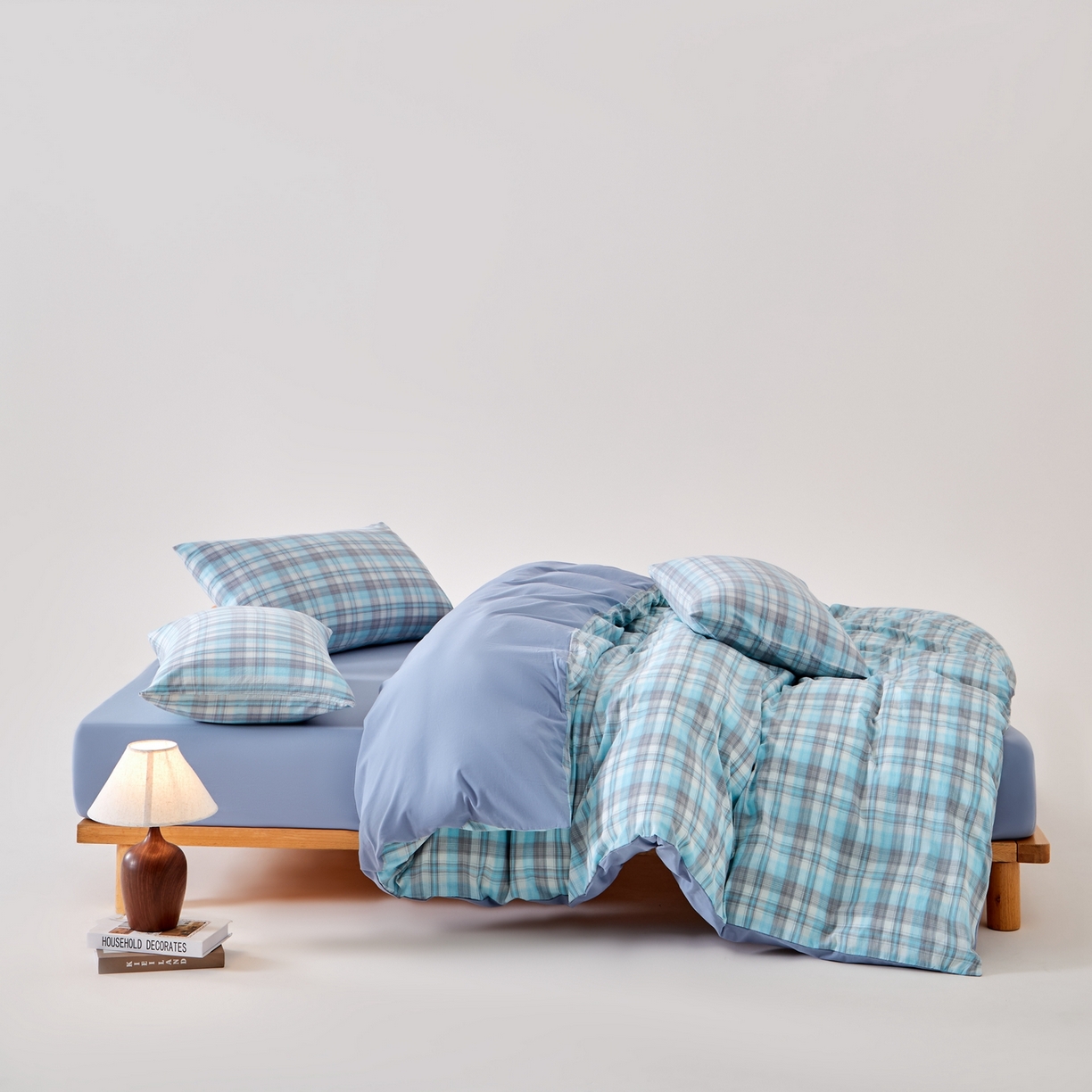 91家纺网 家纺一手货源 找家纺 九沐良品 2025新款全棉色织水洗棉无印风四件套 星空绿