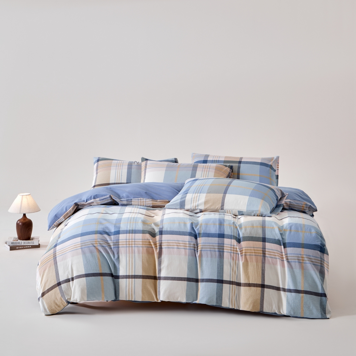 九沐良品 2025新款全棉色织水洗棉无印风四件套 英伦格