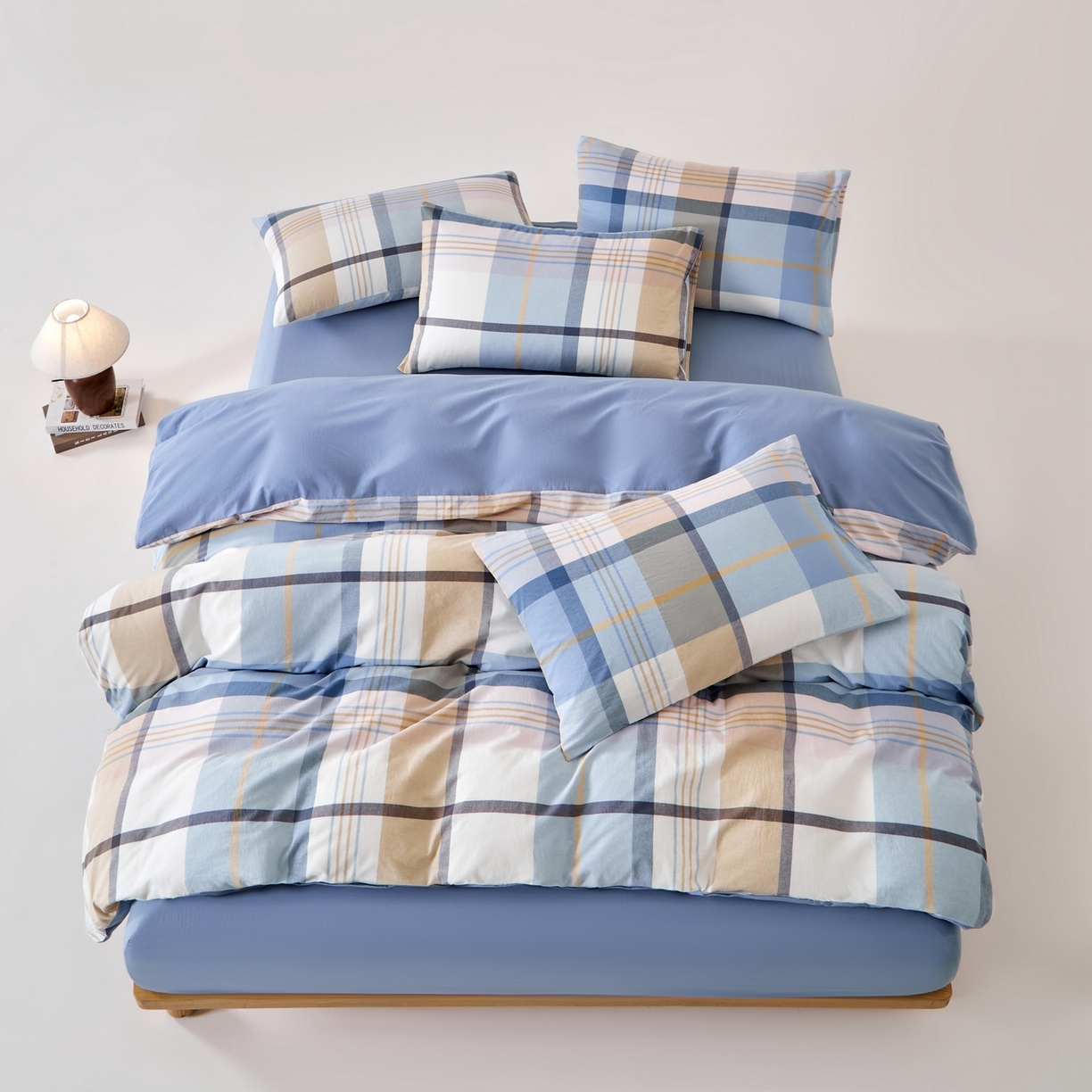 91家纺网 家纺一手货源 找家纺 九沐良品 2025新款全棉色织水洗棉无印风四件套 英伦格