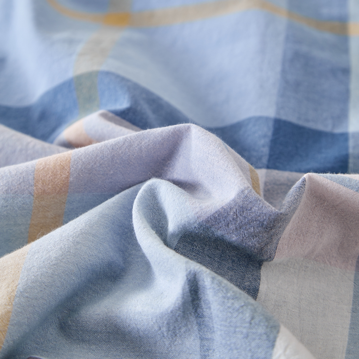 91家纺网 家纺一手货源 找家纺 九沐良品 2025新款全棉色织水洗棉无印风四件套 英伦格