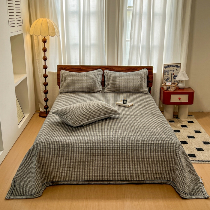 91家纺网 家纺一手货源 找家纺 芷卧 2025新款小香风牛奶绒床盖三件套 香妃-灰