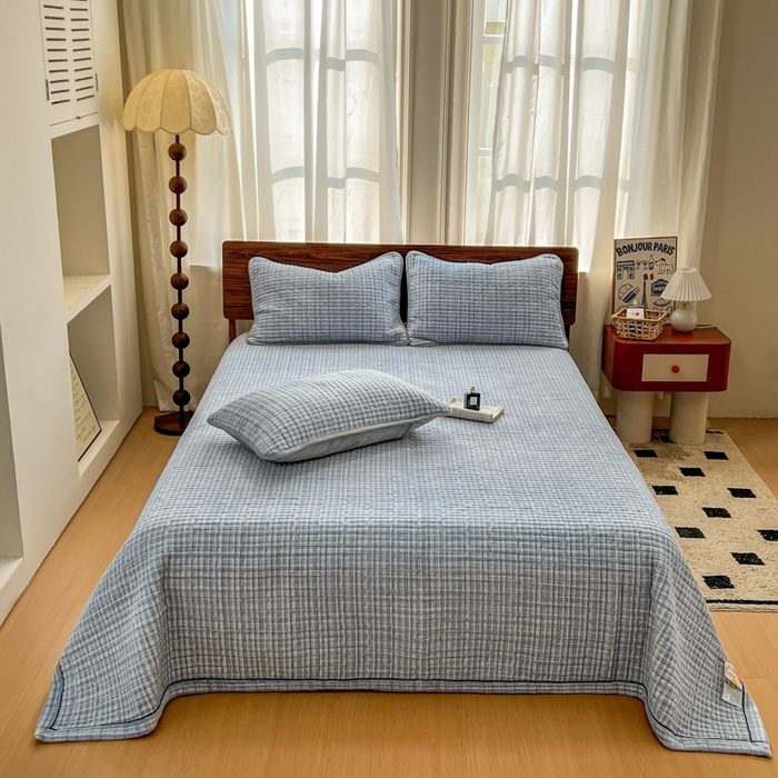 91家纺网 家纺一手货源 找家纺 芷卧 2025新款小香风牛奶绒床盖三件套 香妃-蓝