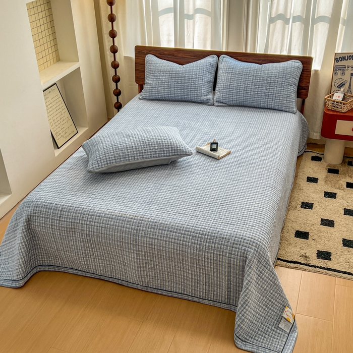 91家纺网 家纺一手货源 找家纺 芷卧 2025新款小香风牛奶绒床盖三件套 香妃-蓝